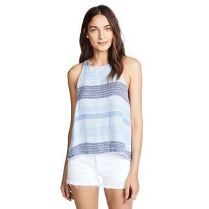 Anthropologie Cloth & Stone Blue Striped Raw Fringe Hem Swing Tank Top